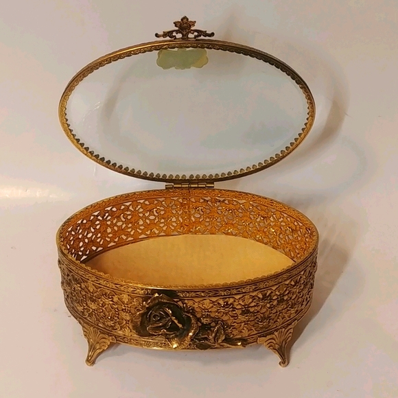 Vtg Stylebuilt 24 kt Gold Ormolu Oval Jewelry Box - Picture 7 of 7